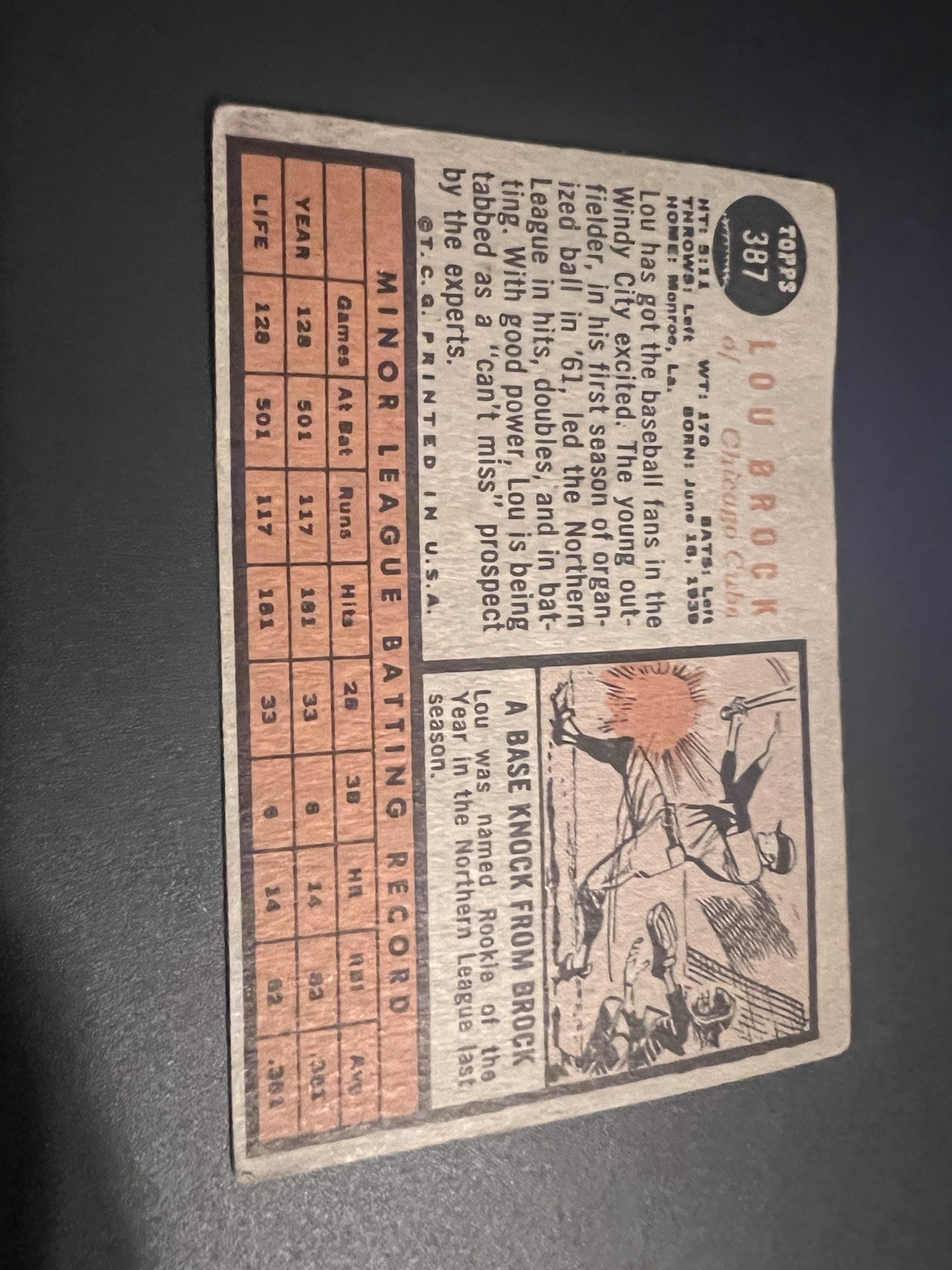 1962 Topps Lou Brock Rookie RC #387 HOF Nice Centering Raw