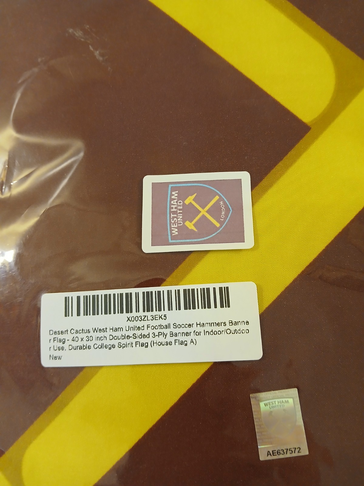 West Ham United FC Logo Flag Banner 40 X 30″ Double Sided 3 Ply New In Bag