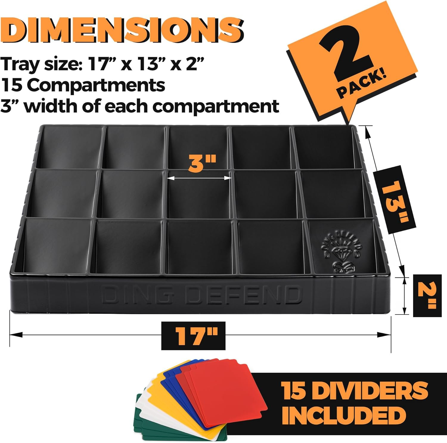 2 Pack Card Sorting Tray – Stackable Trading Cards Organizer, 15-Compartment Pla