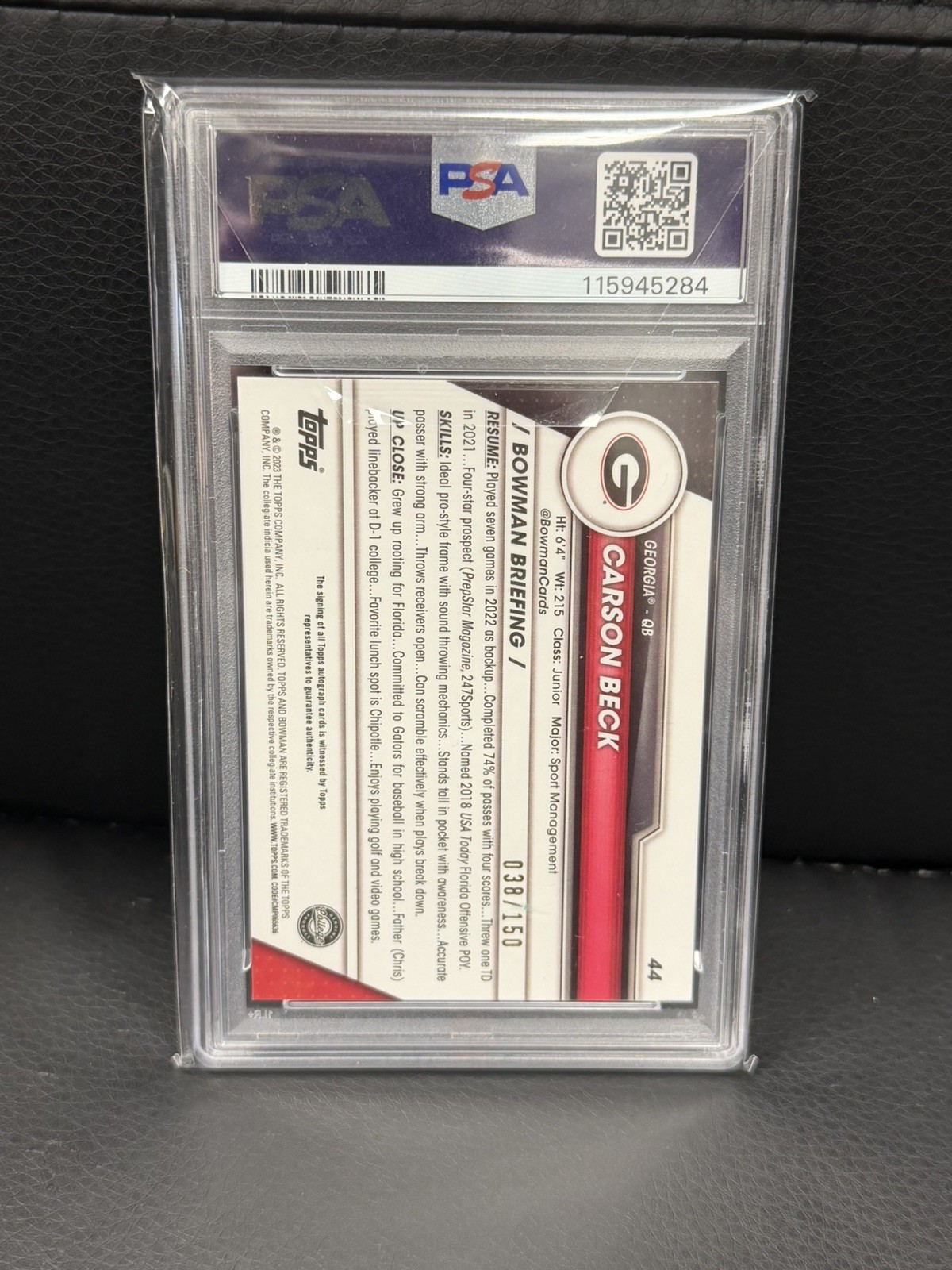 2023 Bowman U Chrome Auto Fuchsia MINI Diamond Carson Beck /150 PSA 10 POP 14!!