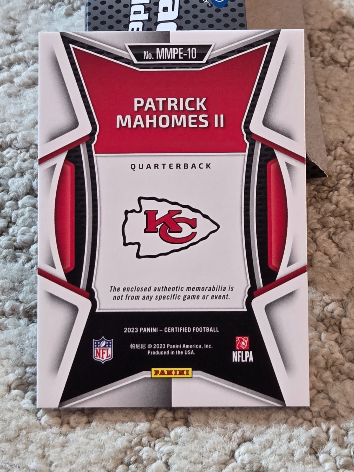 2023 Panini Certified Materials Patrick Mahomes II #MMPE-10 RELIC NUMBERED 5/30