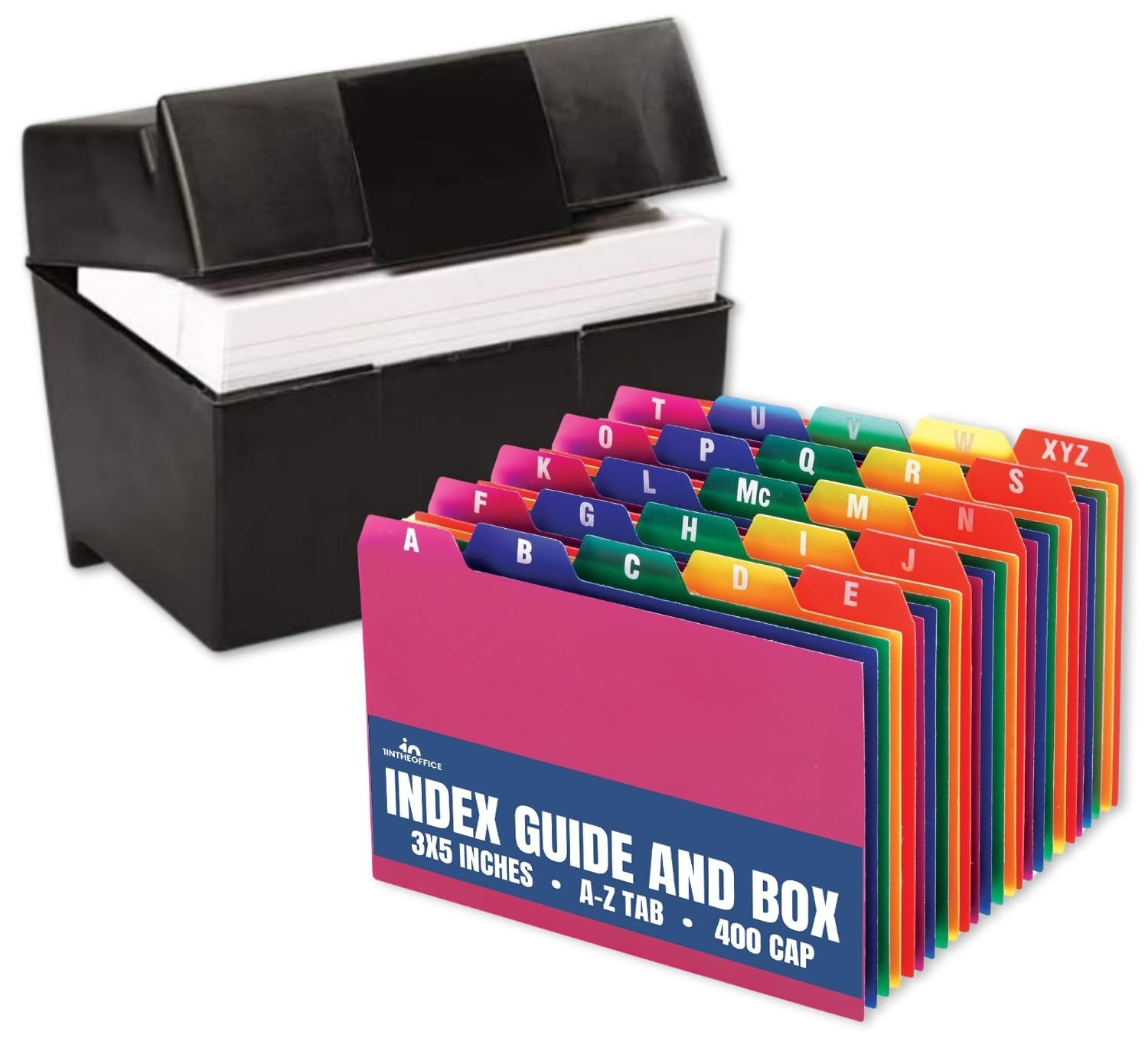 Index Card Box 3×5 Inch – 400 Capacity Holder with A-Z Guide Set & Tabs