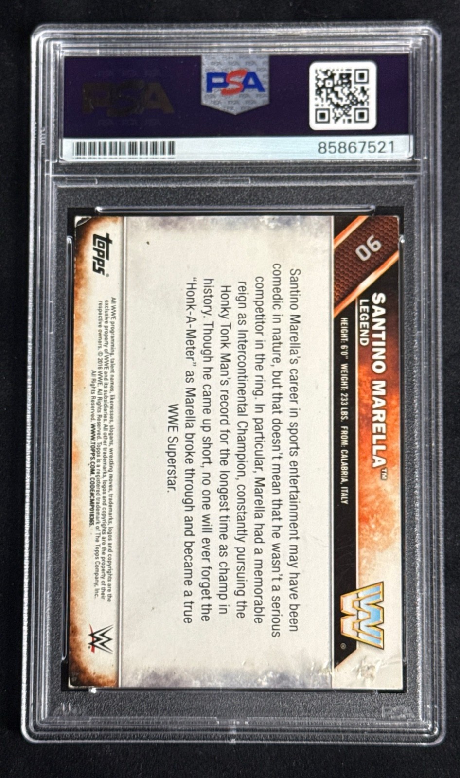 Santino Marella Signed 2016 Topps WWE Wrestling Card #90 PSA Auto 10