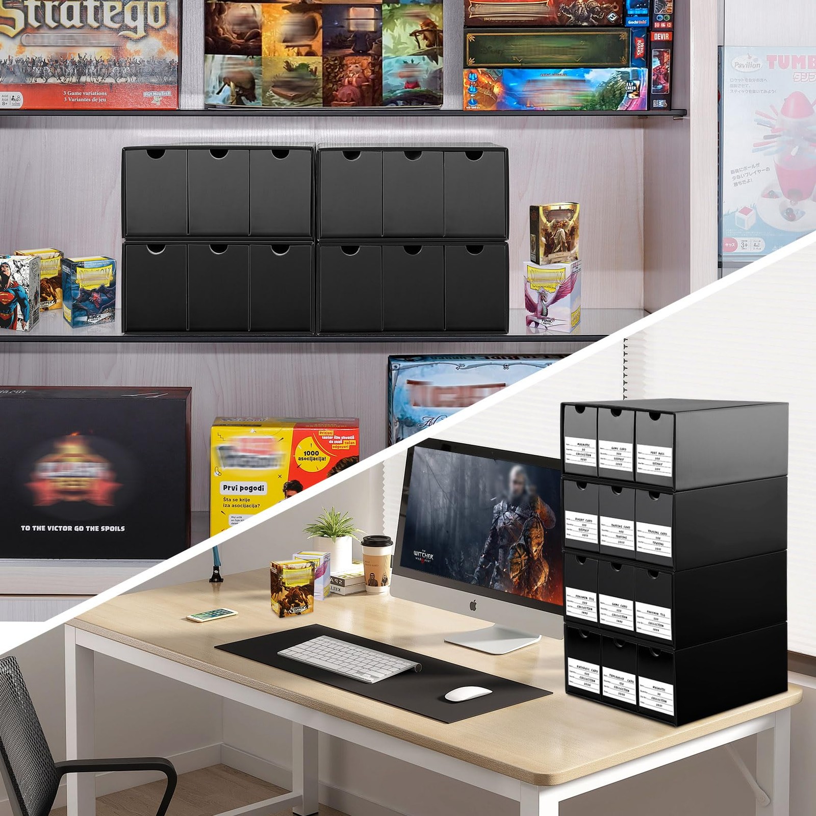 Trading Card Storage Box 12 Drawers Cardboard Organizer with Dividers for top…