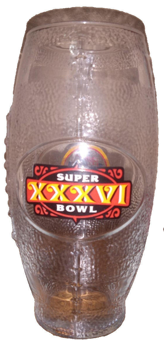 NFL SUPER BOWL 36 XXXVI Logo MILLER LITE Football Themed Clear Glass