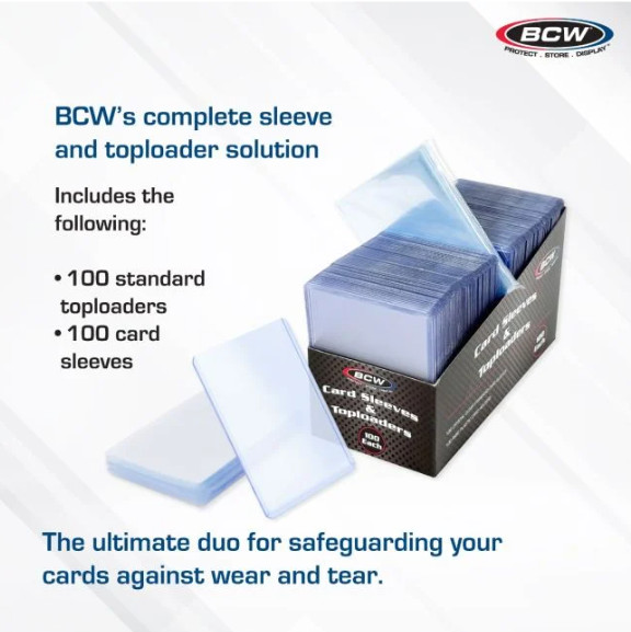 BCW – (NEW) Standard Top Loader & Sleeve Combo – 100 Pack – Fits Up To 20pt