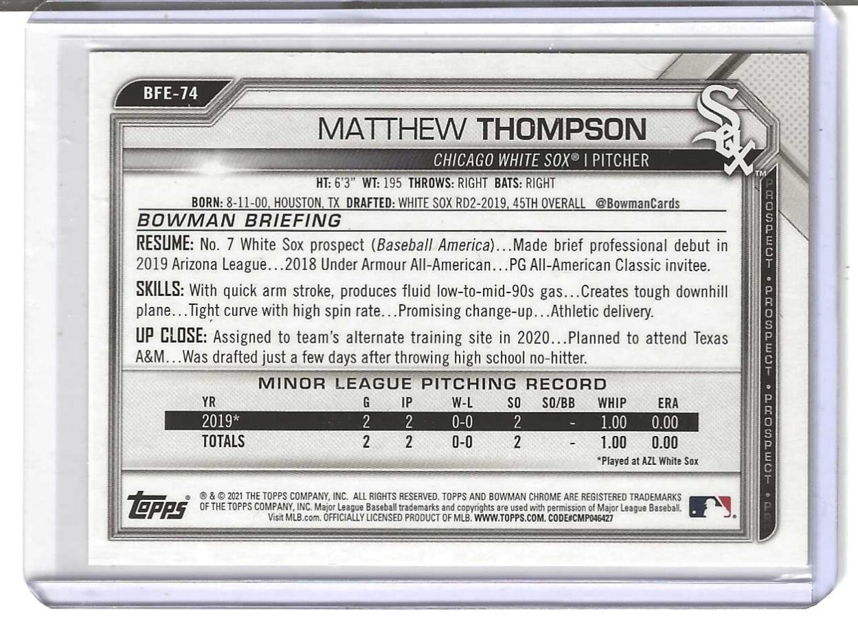 2021 Bowman 1st Edition Matt Thompson Orange Foil /25 (RC) #BFE-74