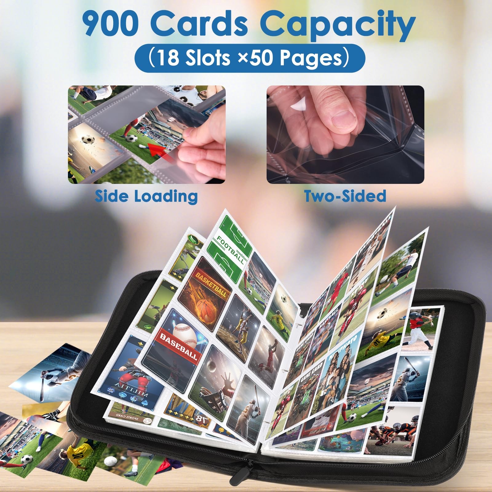 900 Pockets Card Binder, Trading Card 9 Pocket Durable Card Holder Album, Bas…