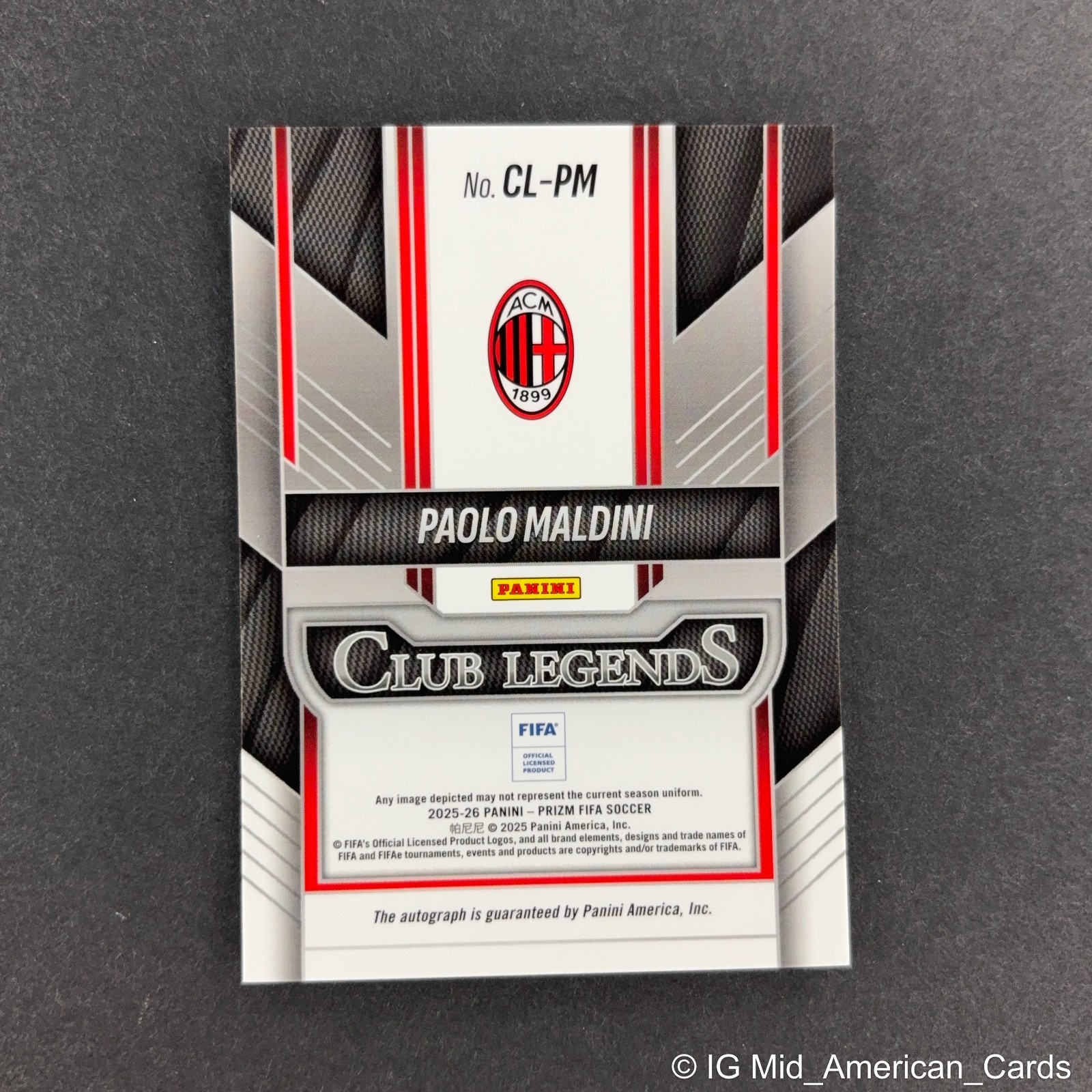 Paolo Maldini 2025-26 Panini Prizm Fifa Club Legends Signatures Auto #CL-PM