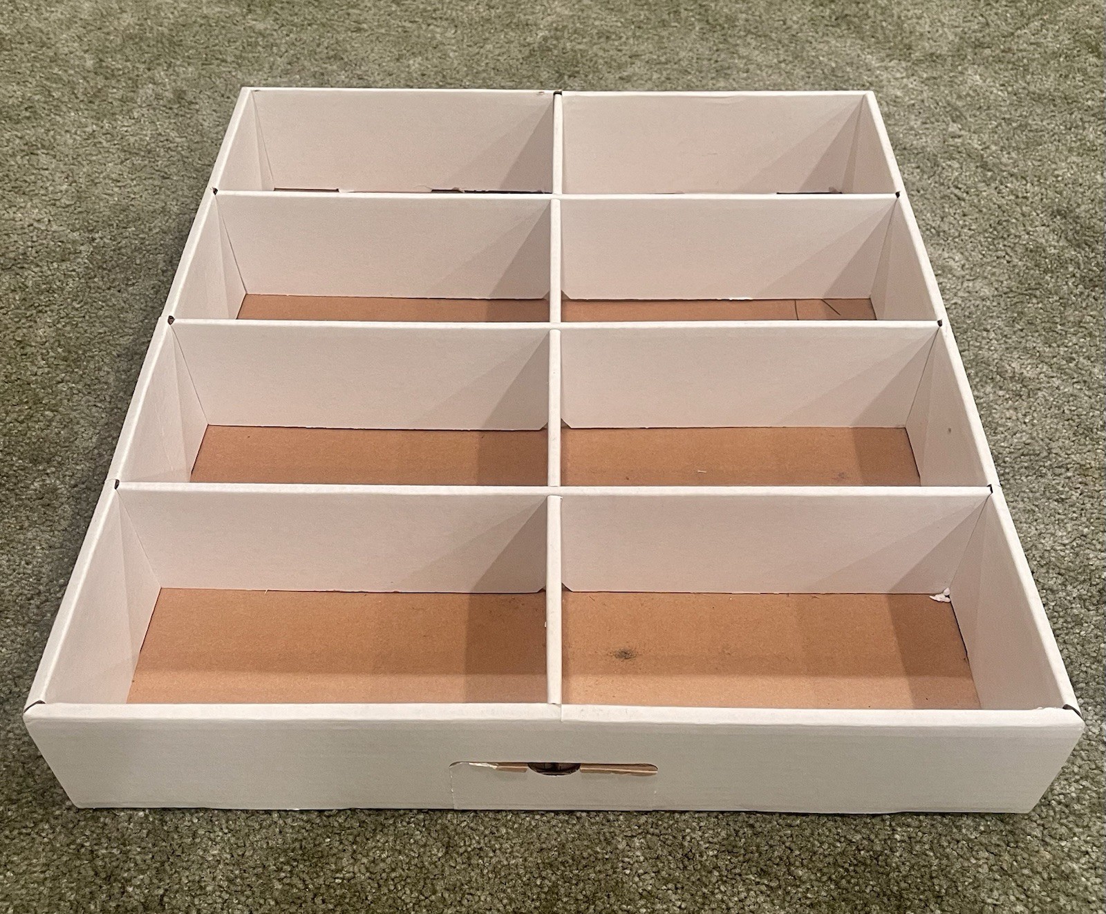 SPORTS CARD LARGE 8 COMPARTMENT STORAGE BOX (NO LID) 22.5”L X 19”W X 3.5”D-USED