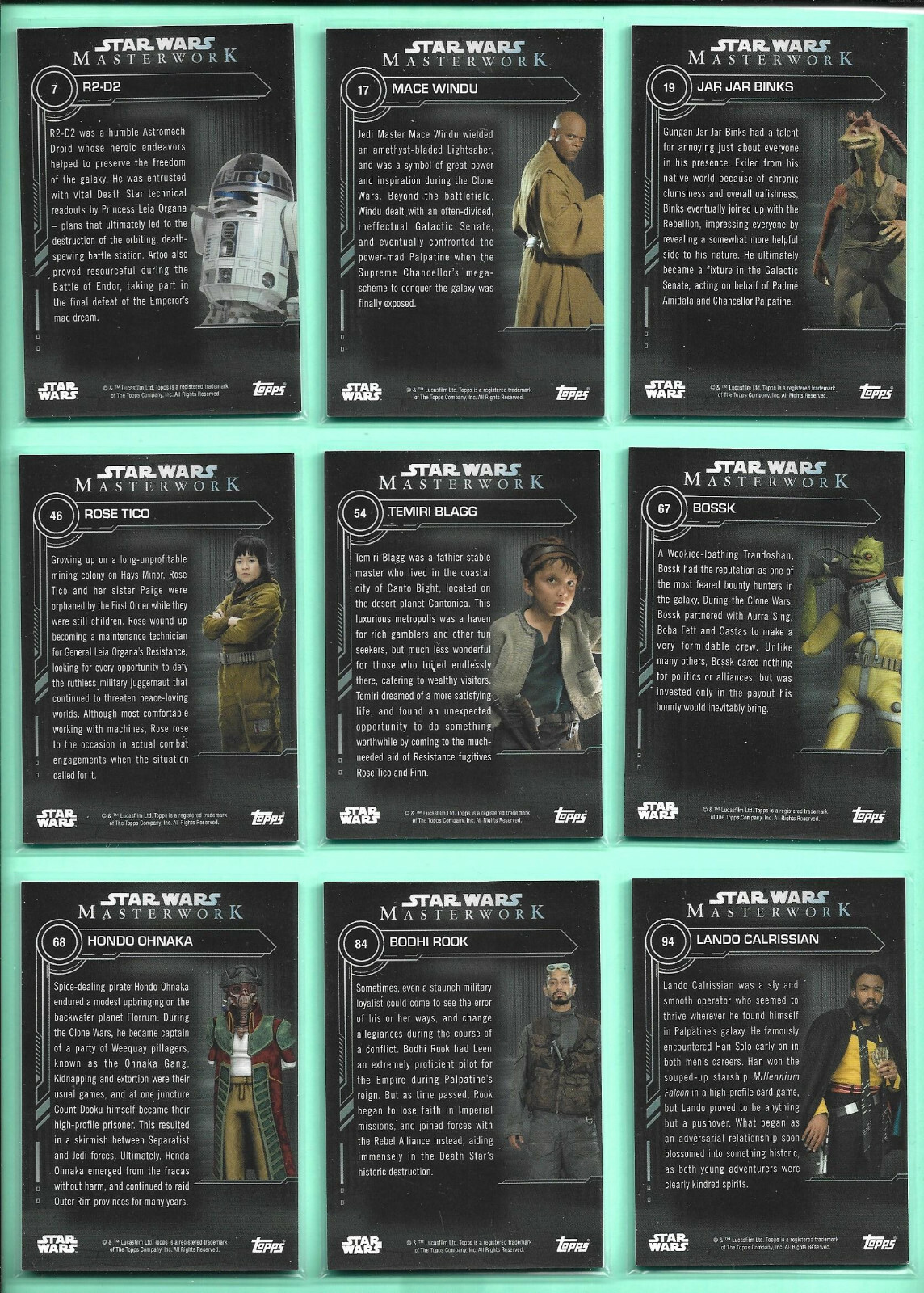 Star Wars 2019 Masterwork U PICK Base Cards Blue Parallels R2-D2 Mace Jar ETC