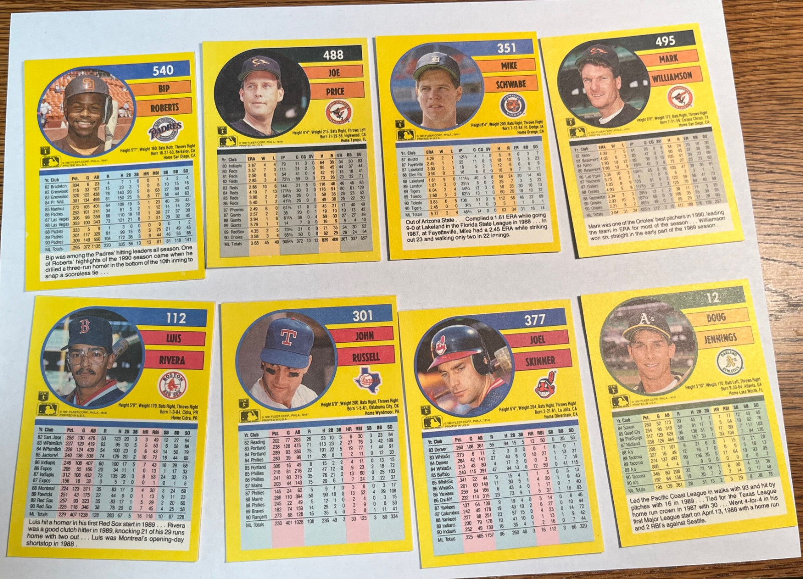 1991 Fleer Baseball Lot of 11 #12,112,301,351,377,488,495,540,549,638,715 NM/MT