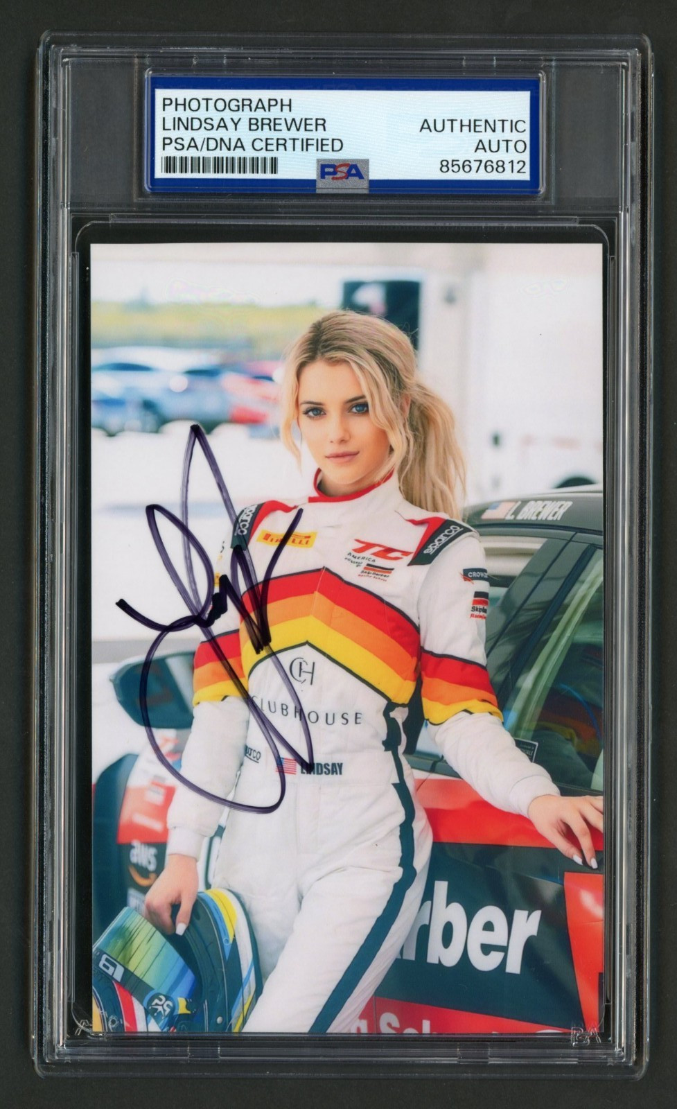 Lindsay Brewer Signed Photo (PSA) Lamborghini Super Trofeo Racing Auto Model