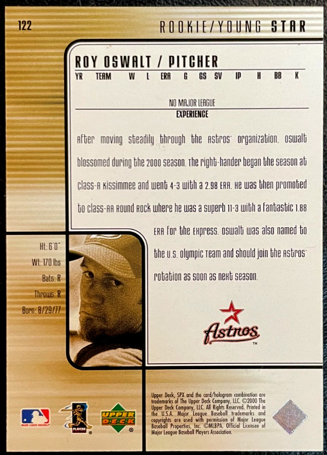 2000 SPx Baseball Roy Oswalt Rookie/Young Star Card #122 Astros RC #1477/1600