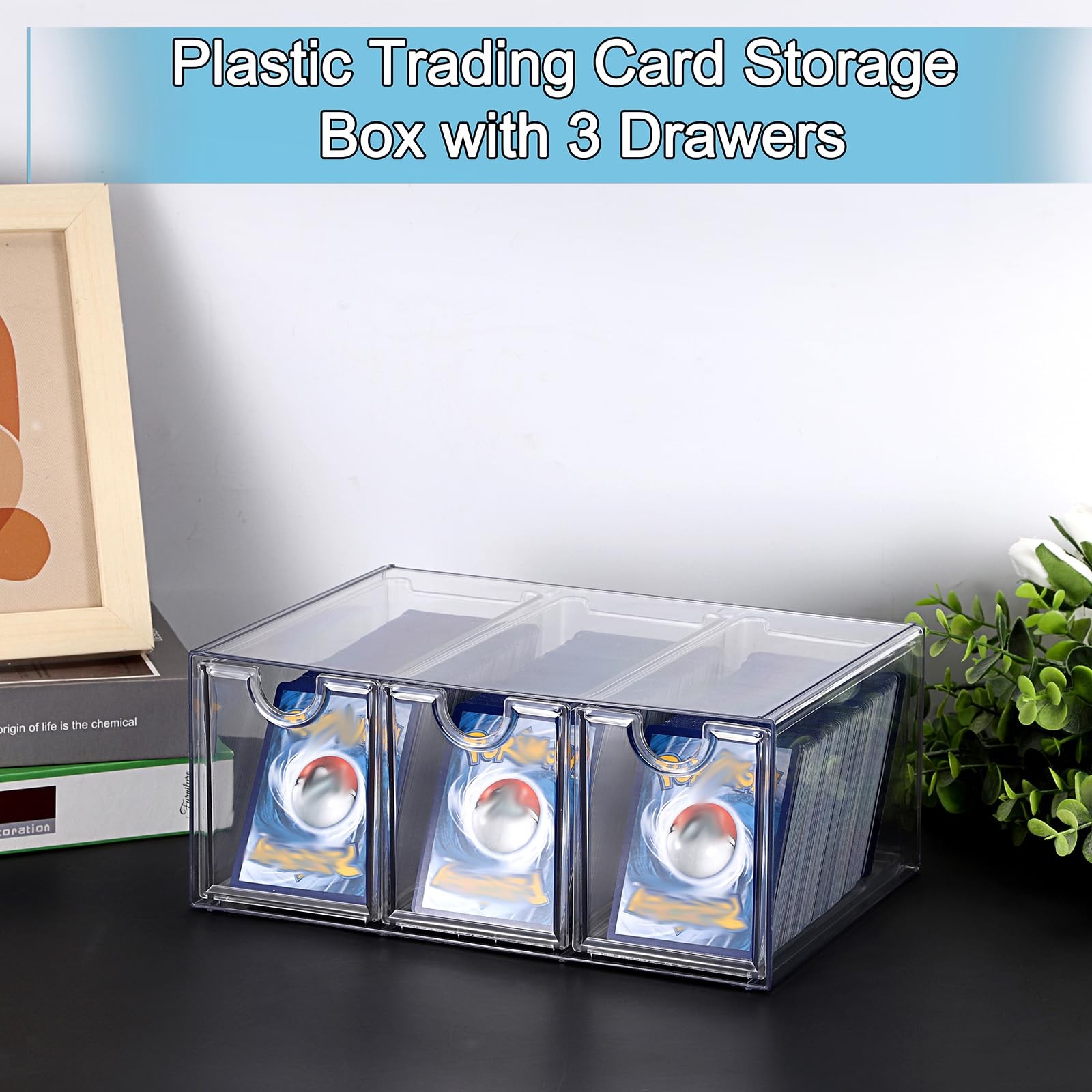1 Plastic Trading Card Storage with 3 Drawers, Clear Stackable TCG/Card Organ…