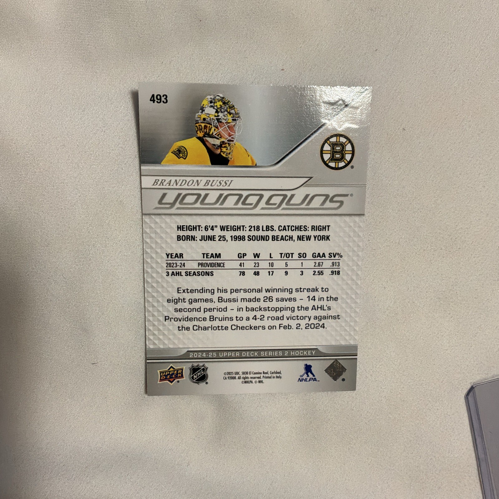 UD Young Guns Rc 2024-25 Series 2 Brandon Bussi rainbow speckle achievement