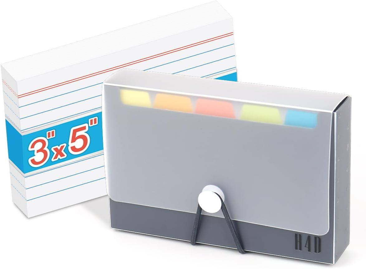 3X5 Index Card Case with 100 Heavyweight Ruled Index Cards and Dividers, Black