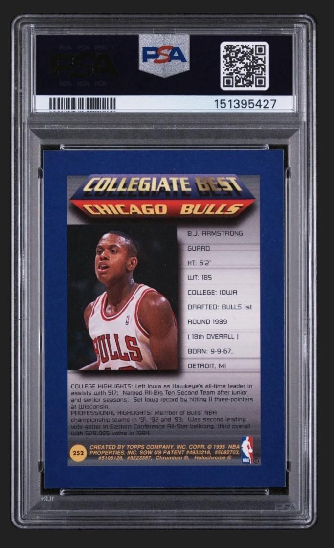 Topps 1994 Finest B.J. Armstrong The Kid #252 Refractor w/Coating PSA 8 POP 1