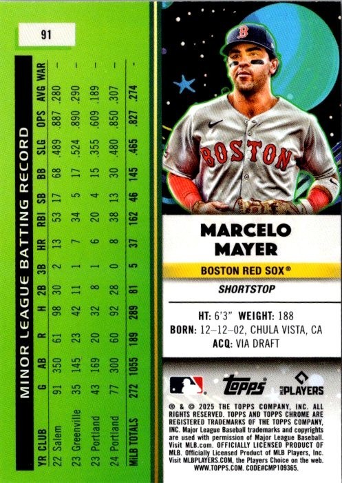2025 Topps Cosmic Chrome Marcelo Mayer RC #91 Red Sox Base Card