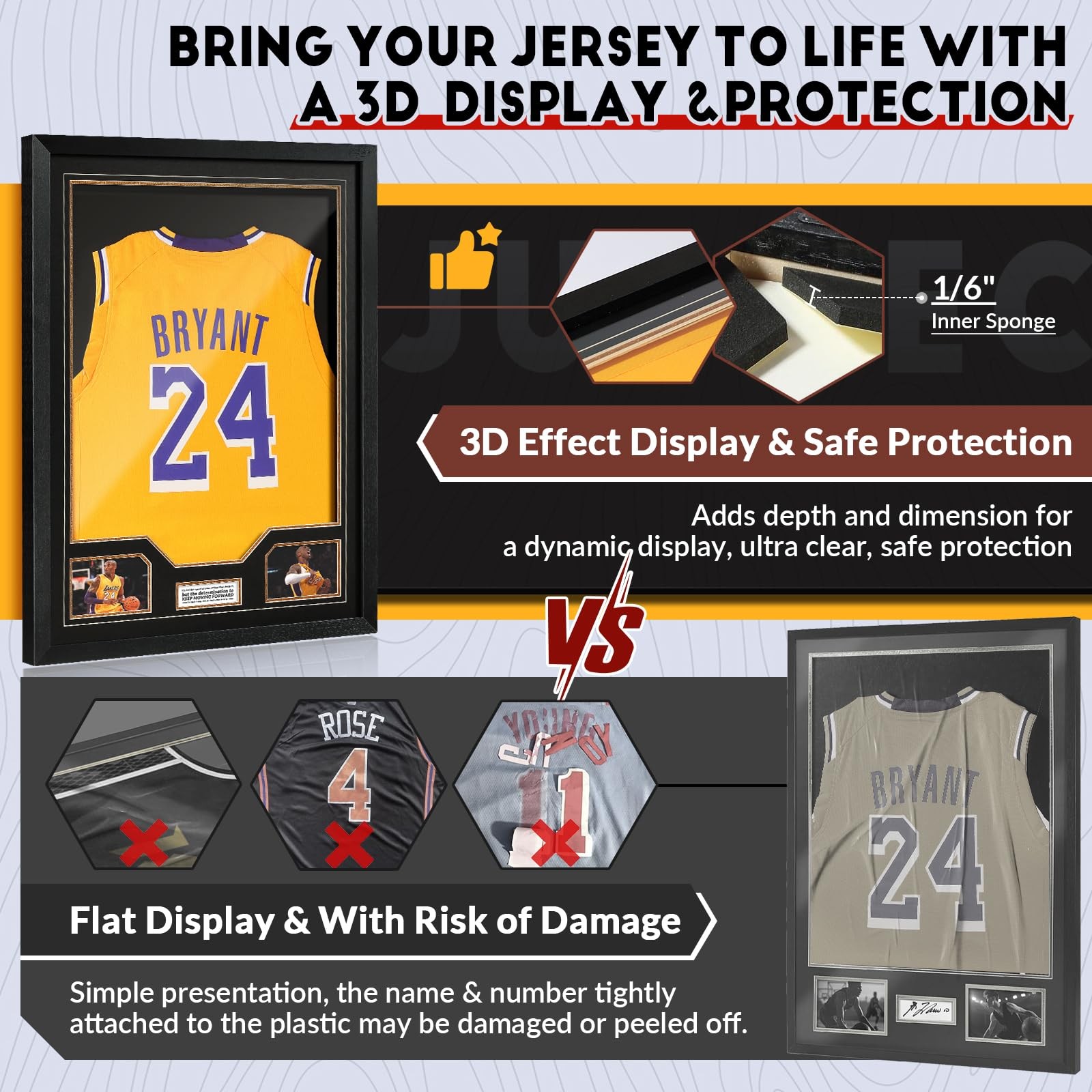Jersey Frame Display Case, Large Clear Acrylic Shadow with UV Protection for …