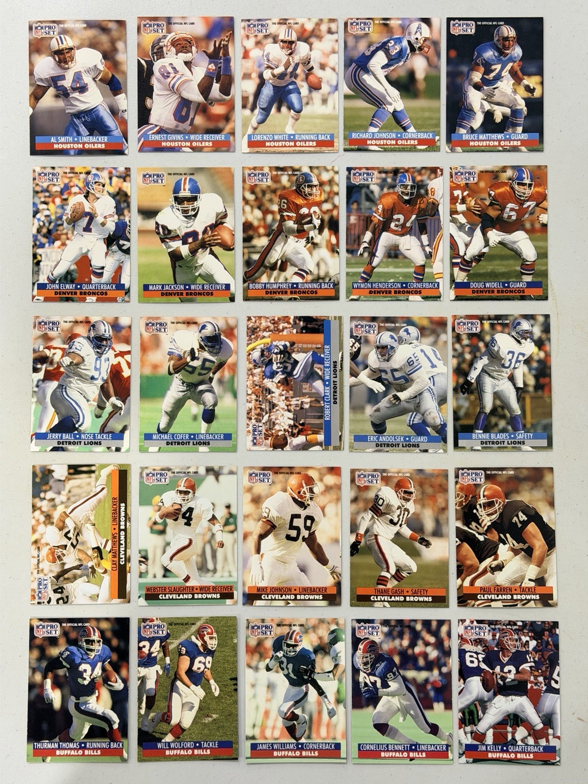 Pro Set 1991 NFL Football Trading Card Lot 25 Vintage Cards + Bonus Card. Set #5