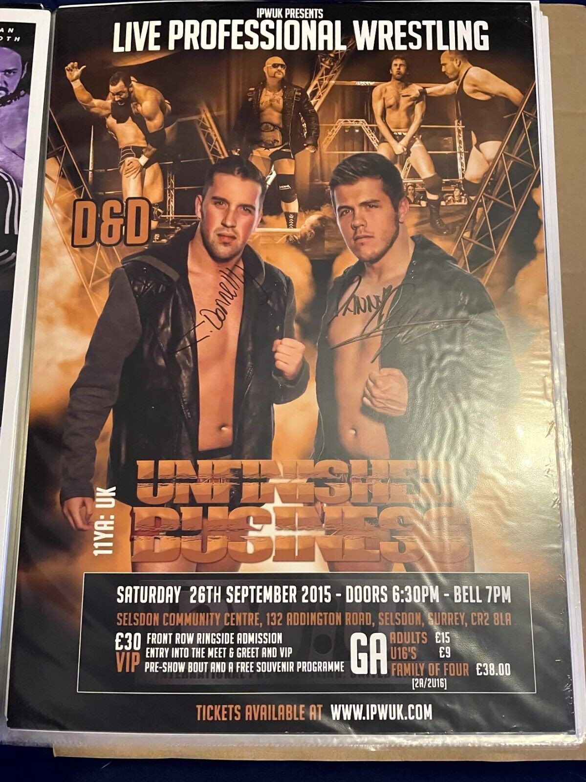 Signed IPW:UK “Unfinished Business UK” 2015 A3 Promo Wrestling Poster