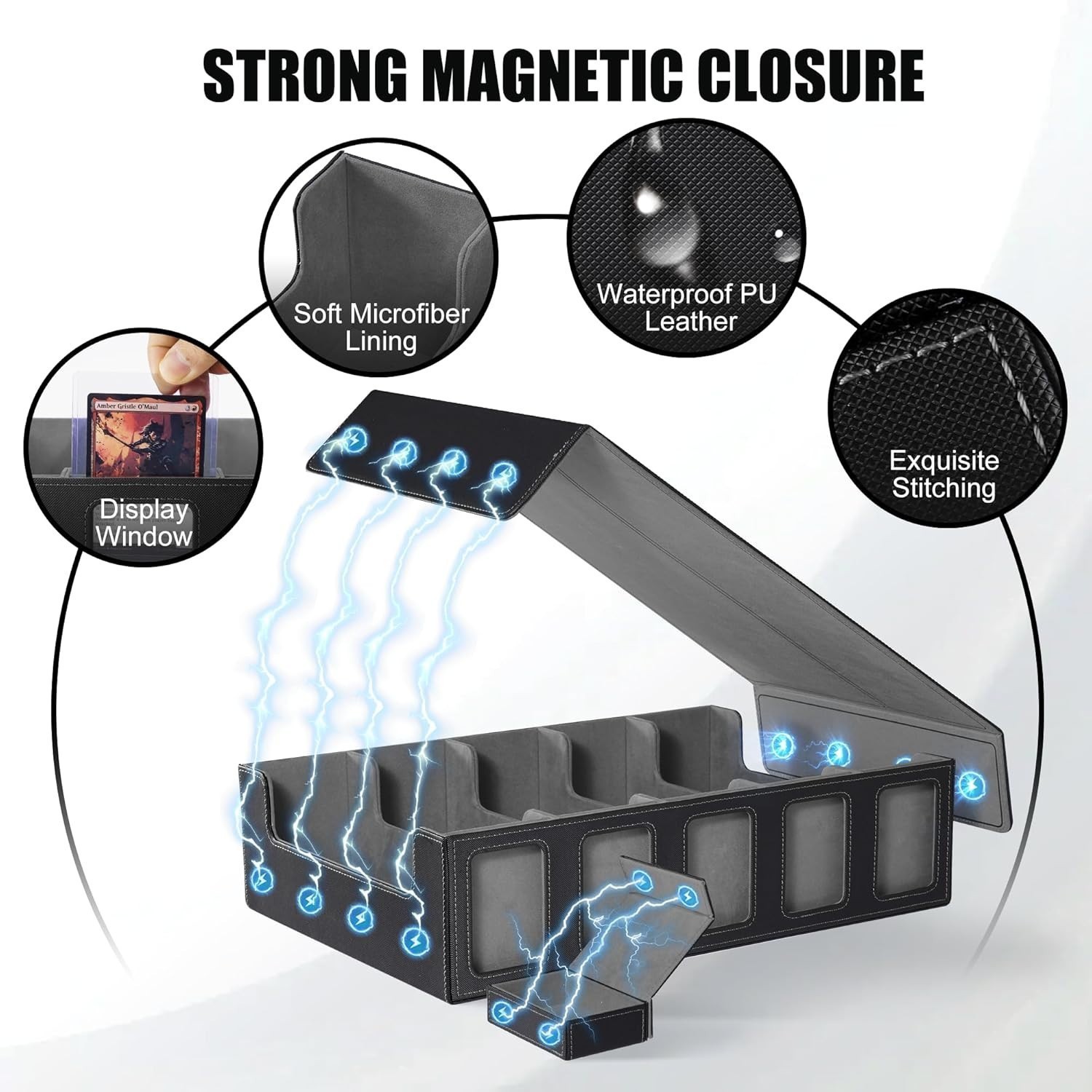 Trading Card Storage Box 5-Row 3900+ Capacity, TCG MTG Card Case Magnetic Lid !