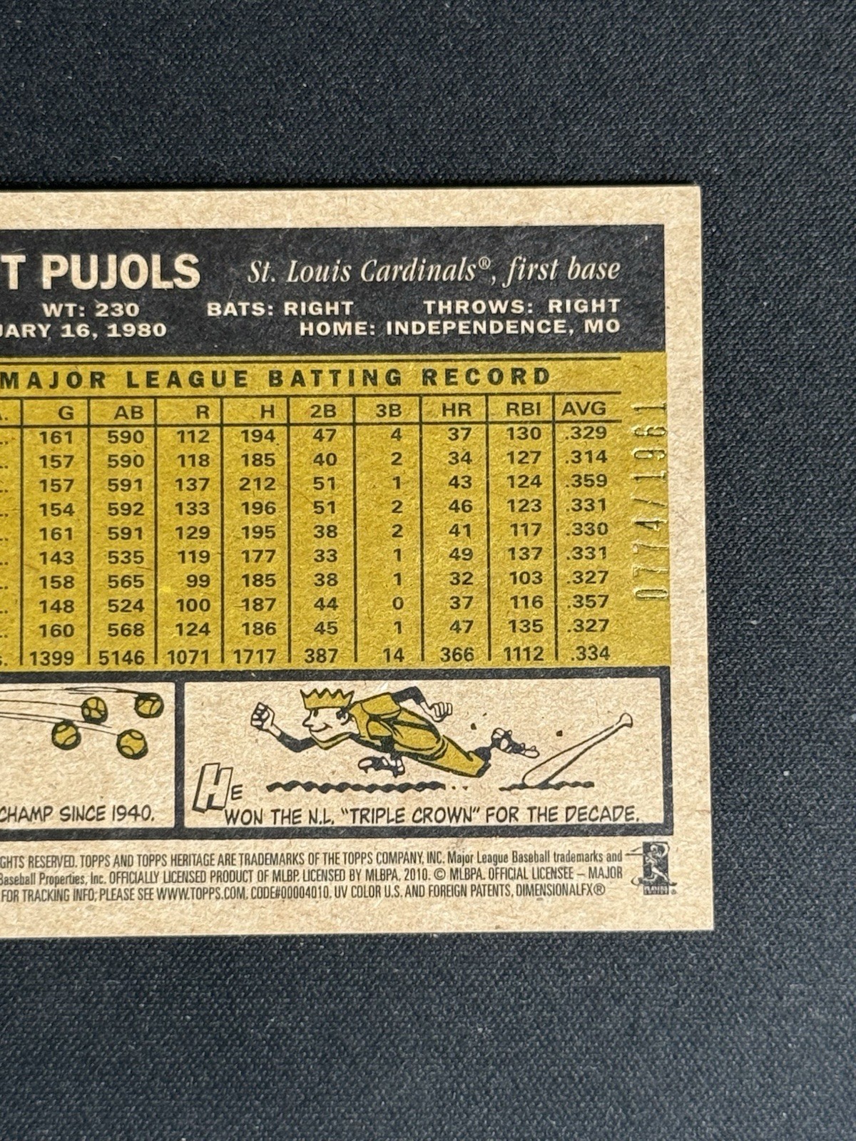 Albert Pujols 2010 Topps Heritage Chrome /1961 #C1 SP RARE STL CARDINALS HOF MLB