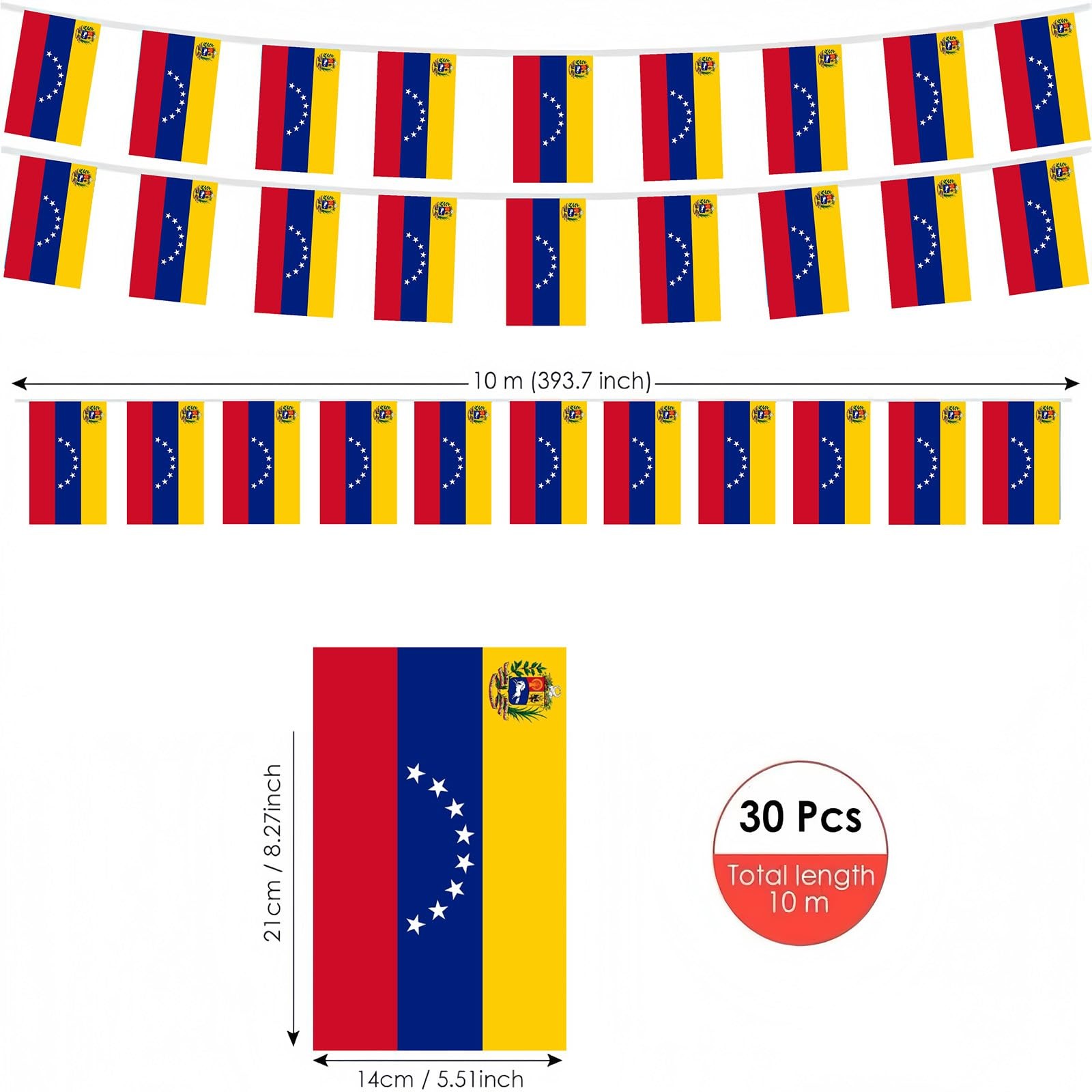 AhfuLife 30 Pcs Venezuela String Flags for 5.51×8.26 in-30 Pcs,