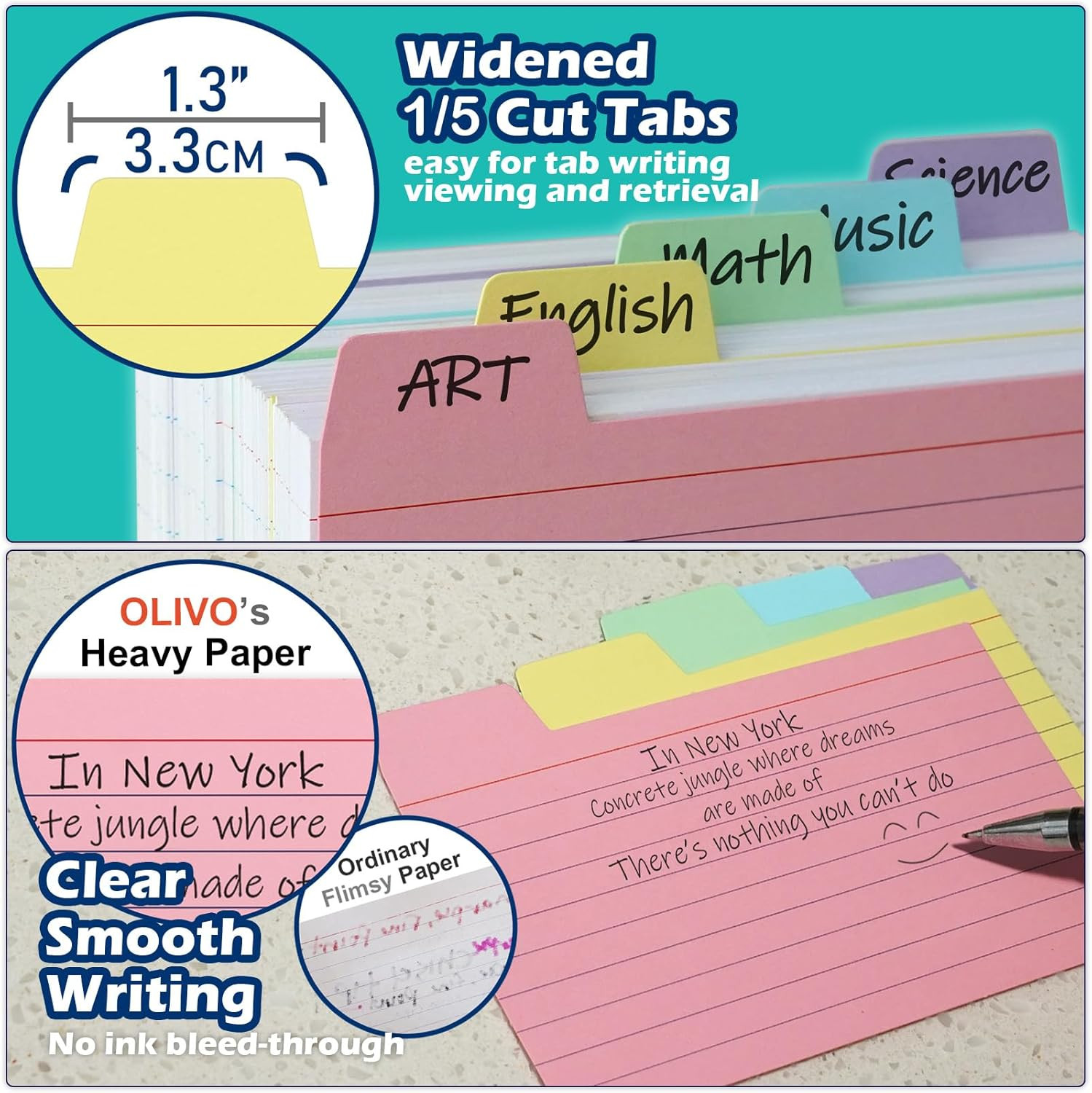 3X5 Index Card Holder Box with 100 Cards Dividers Tabs 3″X 5″, Blue