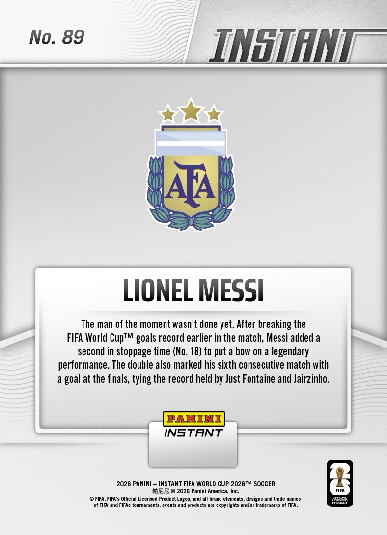 2026 Panini Instant FIFA World Cup #89 Lionel Messi Argentina PRESALE