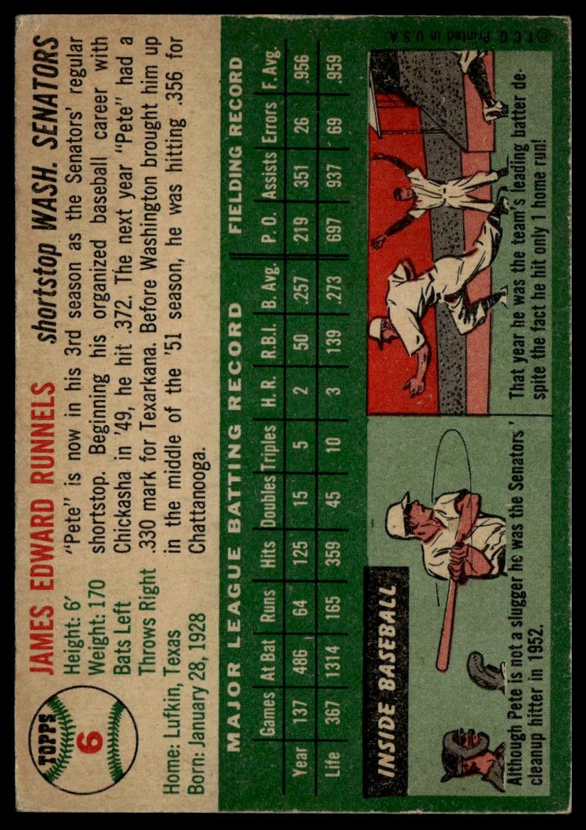 1954 Topps Canadian #6 Pete Runnels