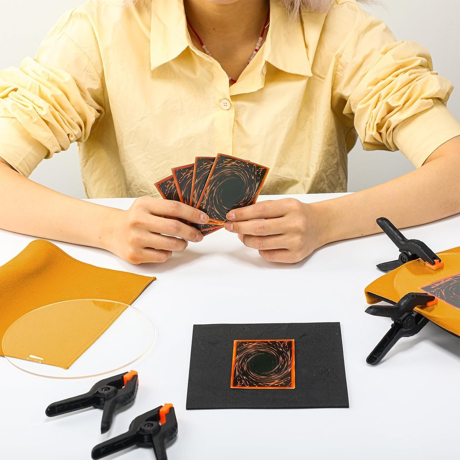 16 Piece Card Care Kit with Plastic Clamps, Acrylic Rounds, and Shammy Towels