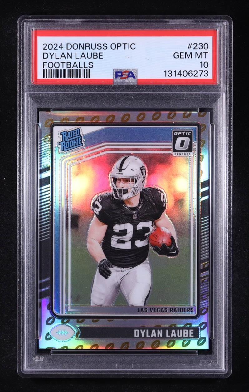 Dylan Laube 2024 Donruss Optic Rated Rookie Footballs SP #230 RC #14/16 (PSA 10)