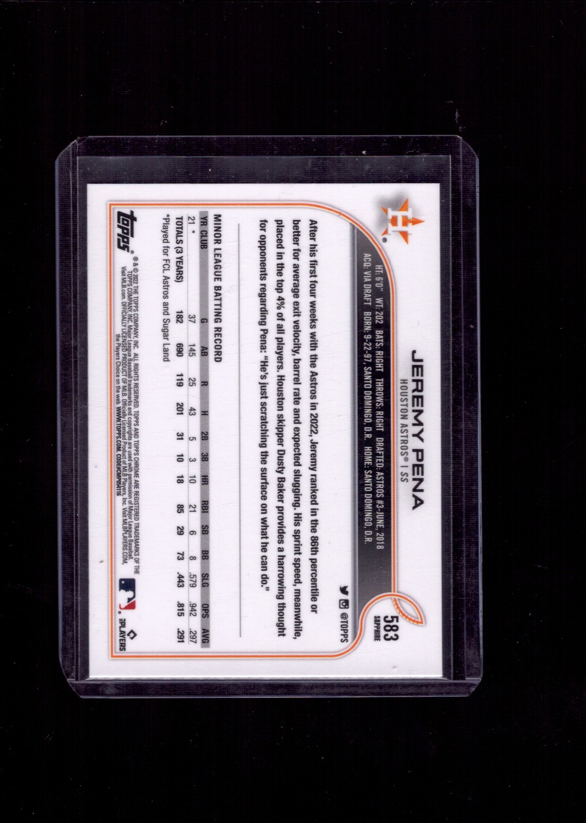 2022 Topps Chrome Sapphire Edition #583 Jeremy Pena