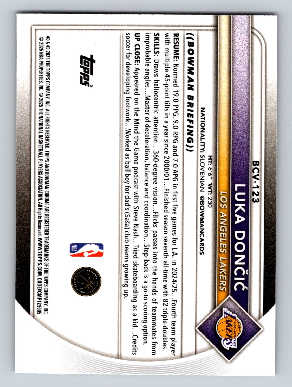 2025-26 Bowman #BCV-123 Luka Dončić Chrome Reptilian Refractors