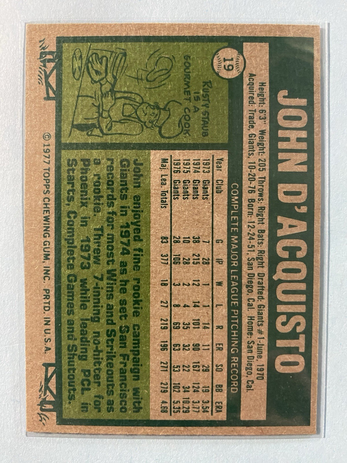 1977 Topps Baseball Lot (5) Cards #19, 48, 205, 263 & 541 John Denny