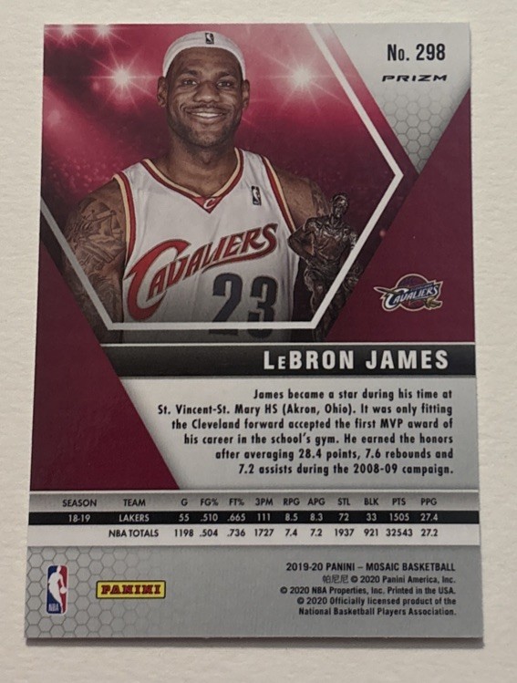 2019-20 Panini Mosaic – MVPs LeBron James #298 Silver Prizm