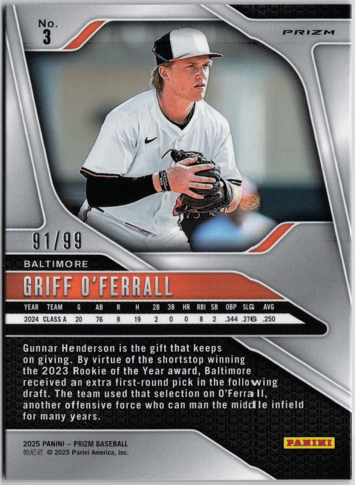 2025 Panini Prizm #3 Griff O’Ferrall Red Power Prizms #/99