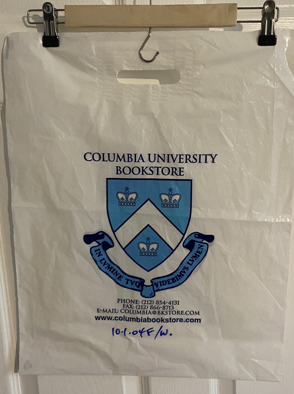 Columbia University Bookstore Disposable Plastic Bag 20″x16″ White Shopping Bag