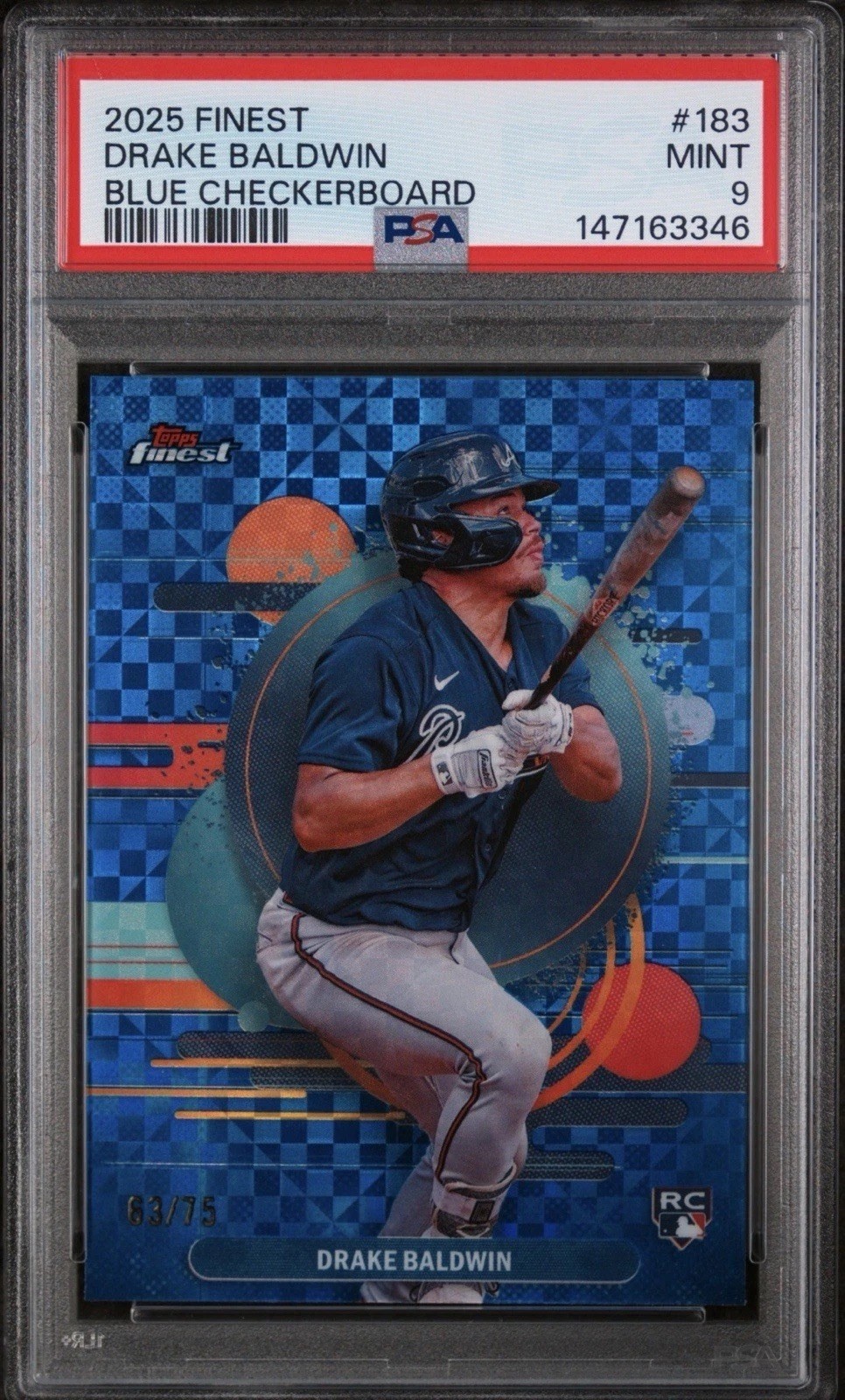 2025 Topps Finest Uncommon Drake Baldwin #183 Blue Checkerboard /150 (RC) Psa 9