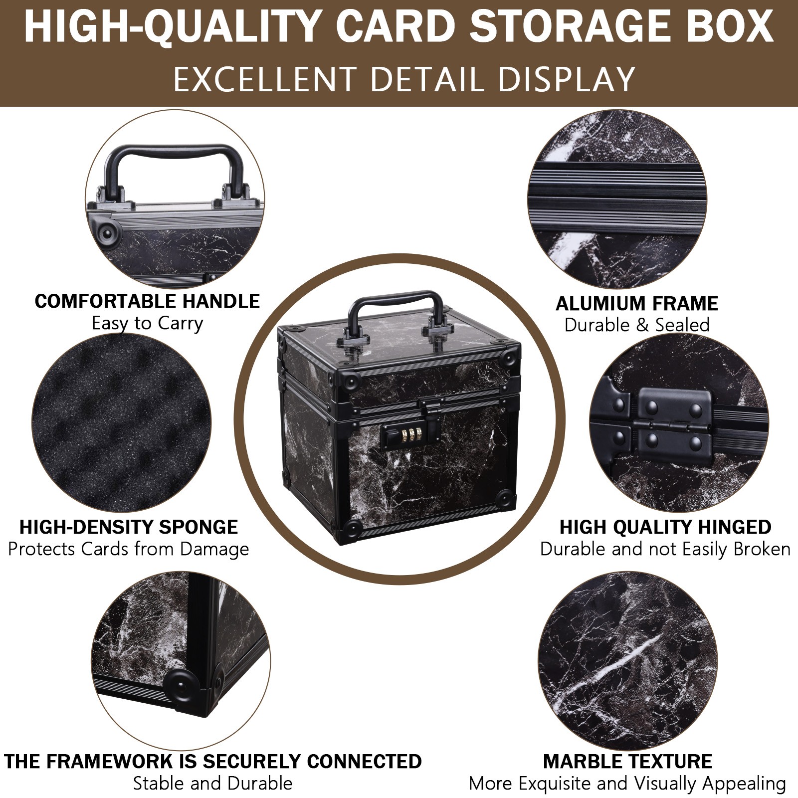 Portable Marble Trading Card Case 2 Slots w/ Combination Lock Hold 60 PSA Cards
