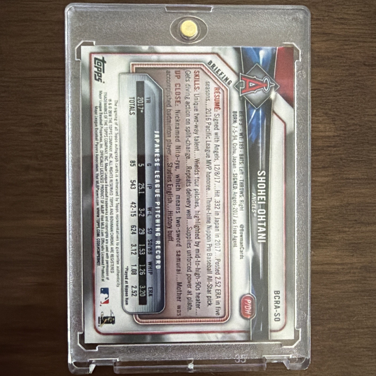 Shohei Ohtani 2018 Bowman Chrome Rookie Batting Reprint Custom Orange Auto 18/25