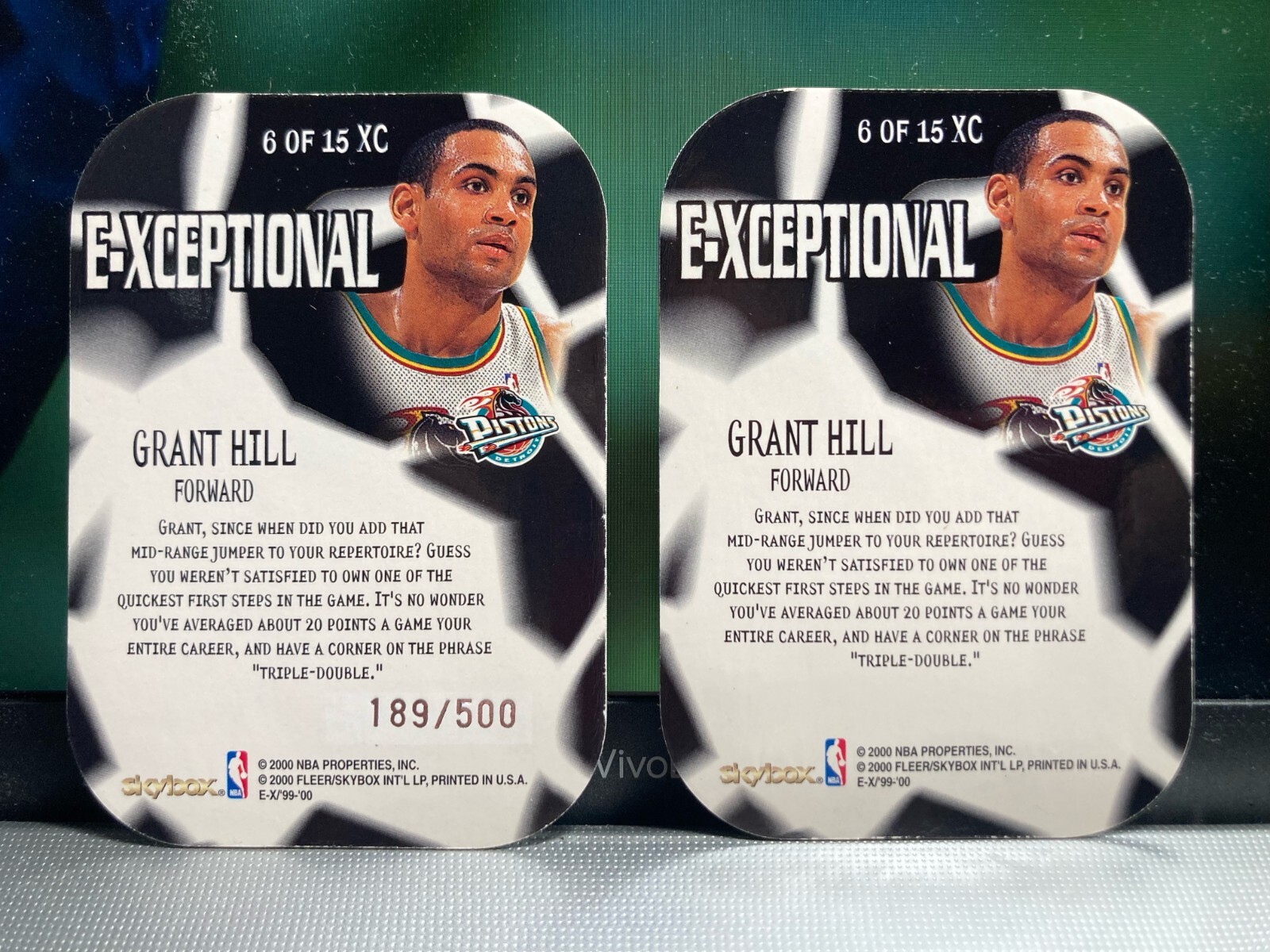 NBA Crdas 2PCS. GRANT HILL (E-XCEPTIONAL) 2000 (6 OF 15XC) GREEN 189/500 & RED