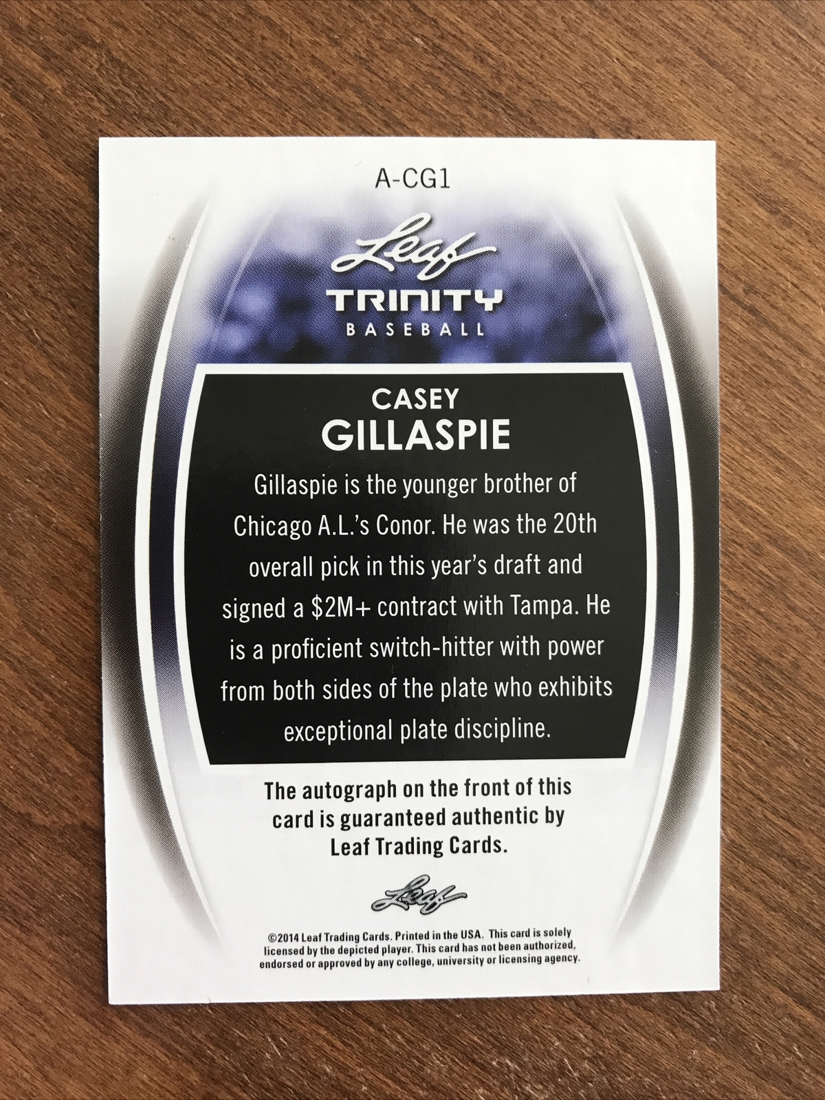 Casey Gillaspie 2014 Leaf Trinity Bronze “Go Rays” Auto A-CG1 Rays Monarchs