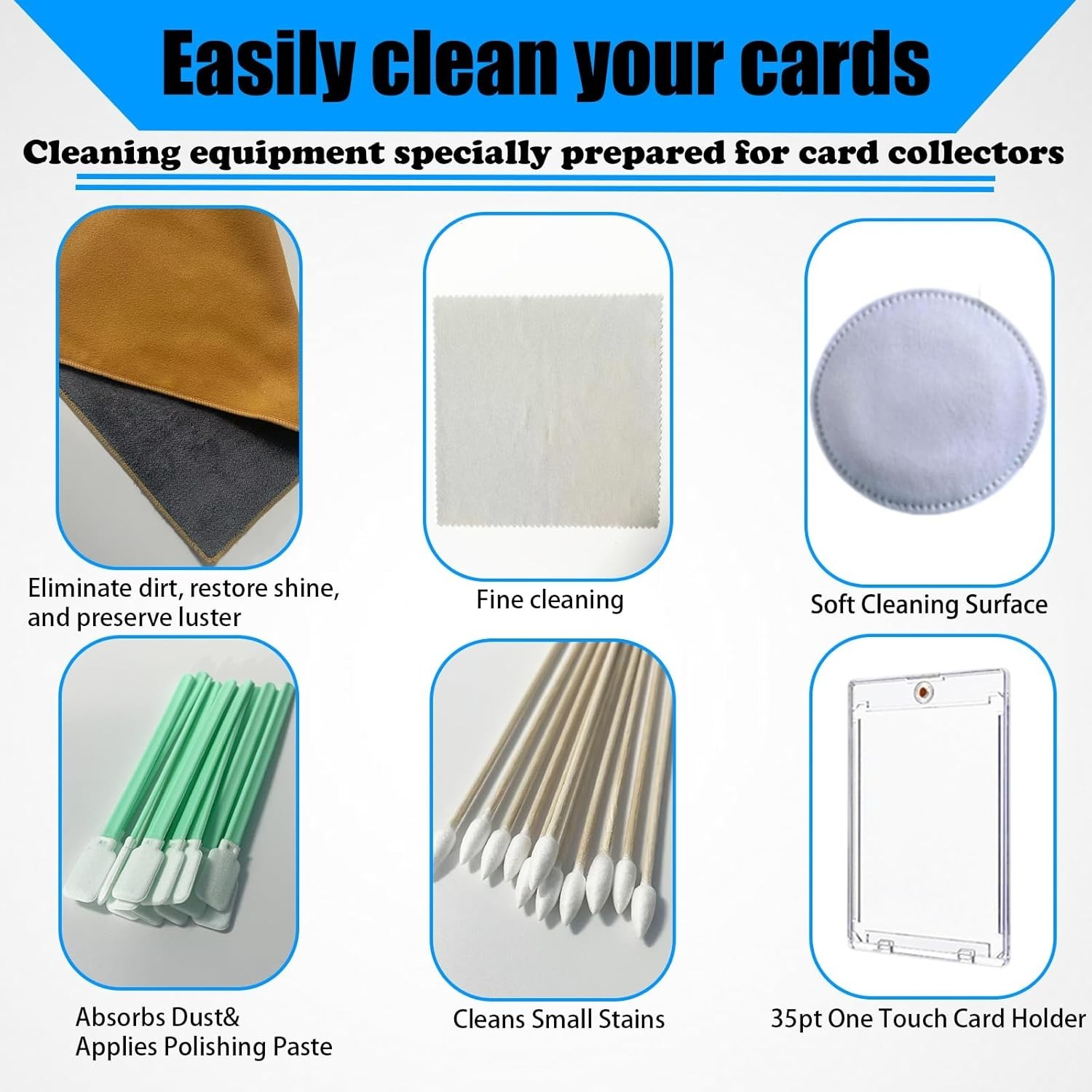Trading Card Cleaning Kit Sports Cards Care Tools Plastic Holders TCG Collectors