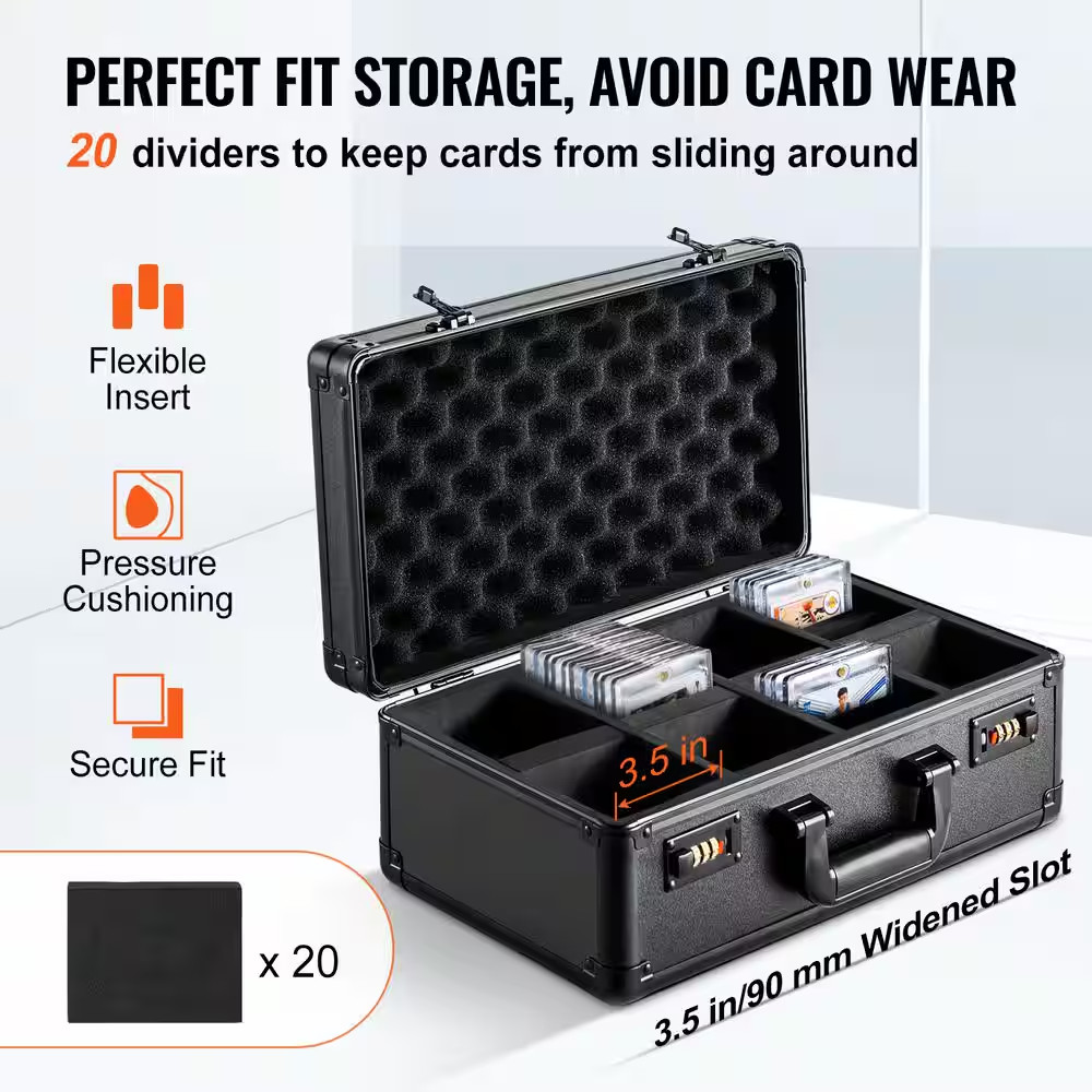 Graded Card Storage Box 4-Slots Cards Holder Black Picture Frame Coded Lock Foam