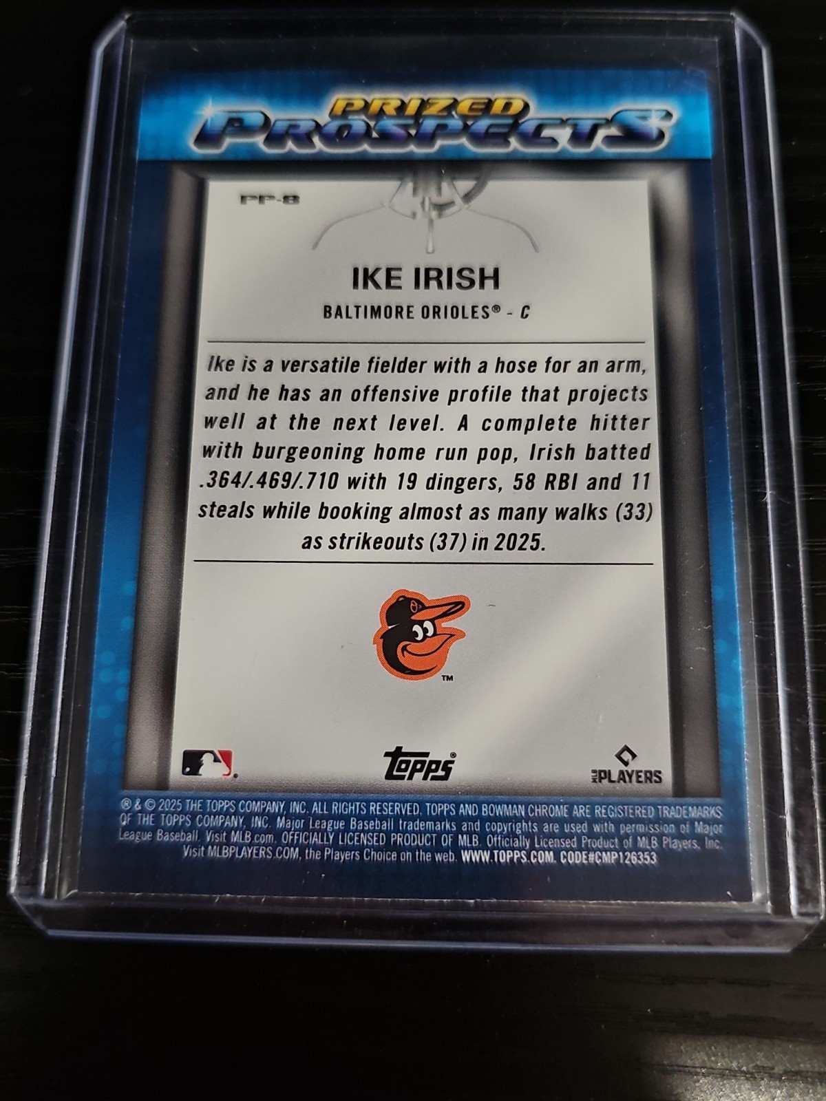 Ike Irish 2025 Bowman Draft Mojo Refractor Prized Prospects #PP-8 Orioles