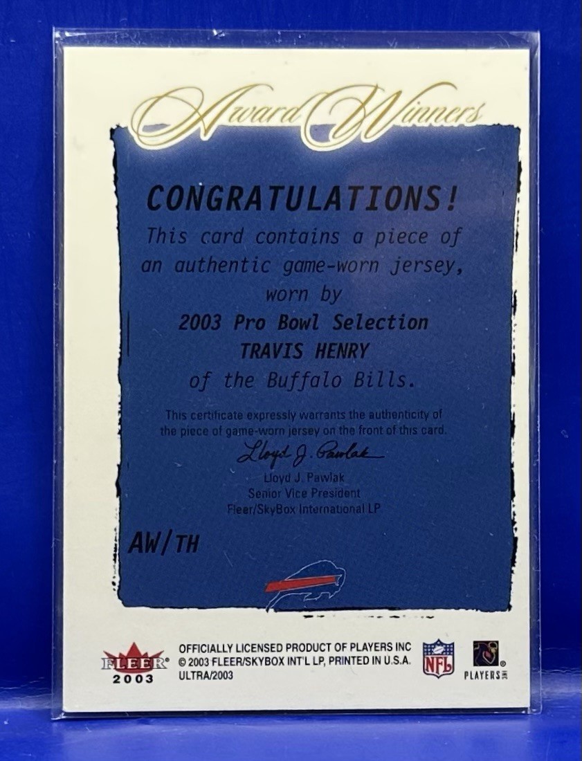 Travis Henry 2003 Fleer Ultra Pro Bowl Award Game Worn Jersey Buffalo Bills