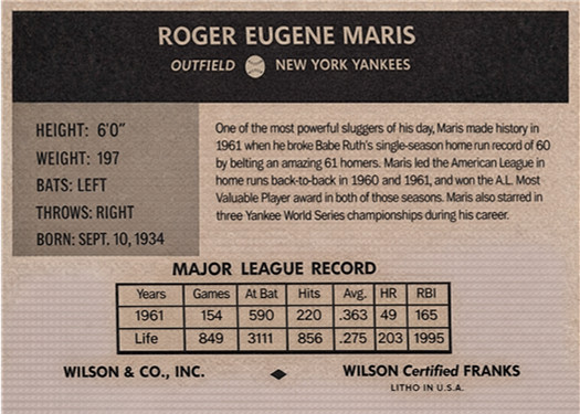 ROGER MARIS 54### BUY 5 GET 1 FREE ### or 30% OFF OVER 12 DIDDY-ORIGINAL-CUSTOMS